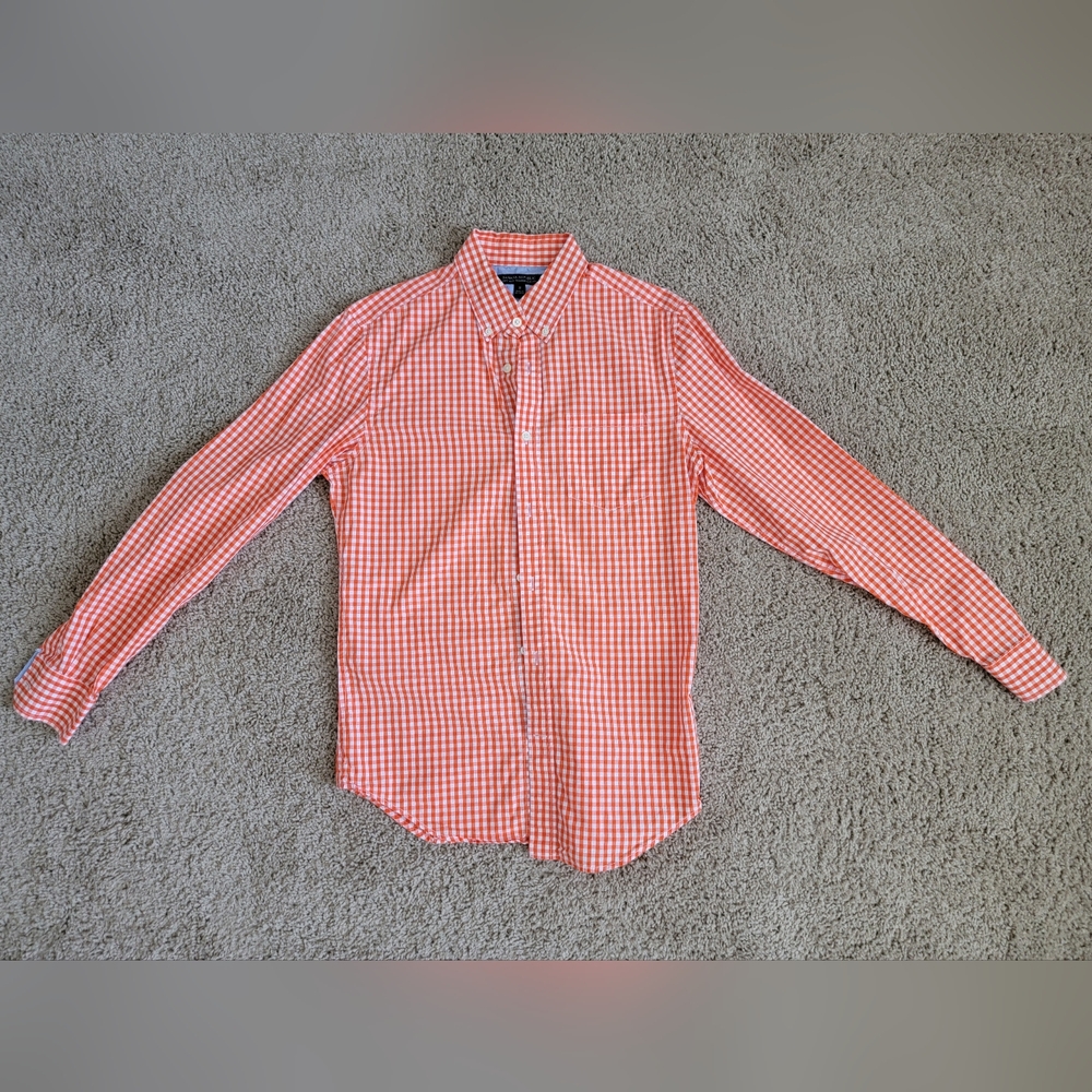Banana Republic Orange And White Gingham Button Down Dress Shirt